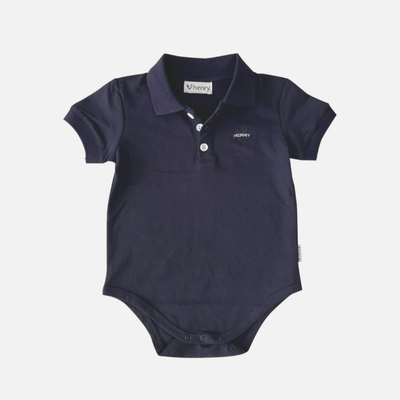 Baby Boys Polo Romper - Navy