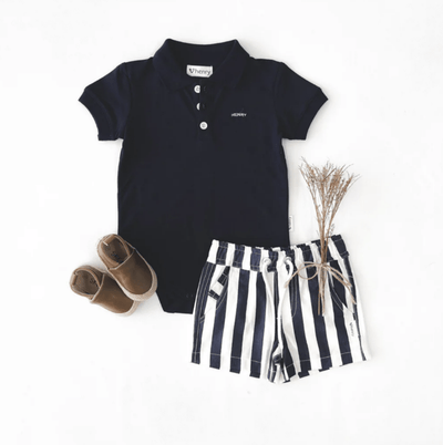 Baby Boys Polo Romper - Navy