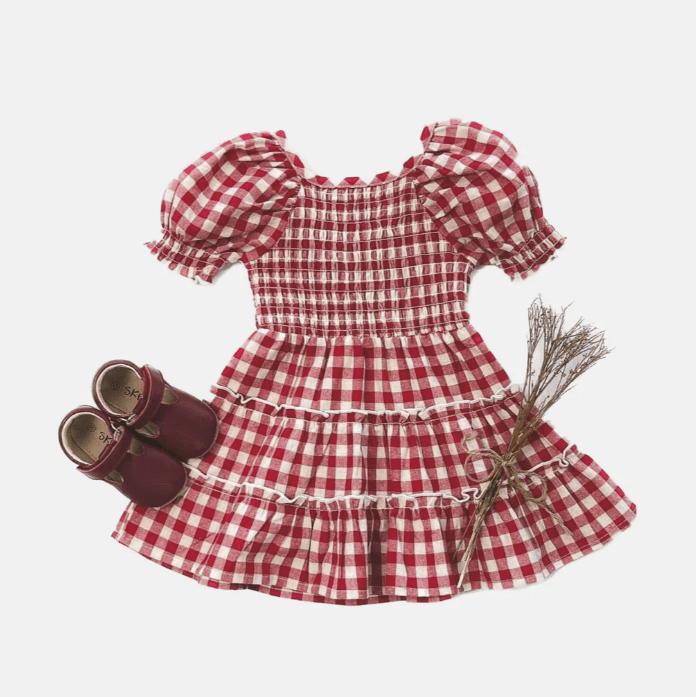 Baby Girls Daisy Dress - Red Check