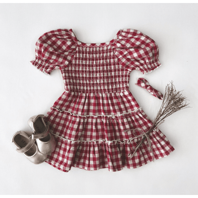 Baby Girls Daisy Dress - Red Check