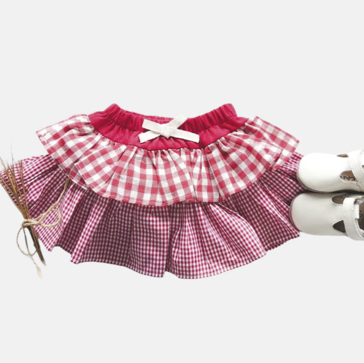 Baby Girls Frilly Pilcher Skirt - Red Checks