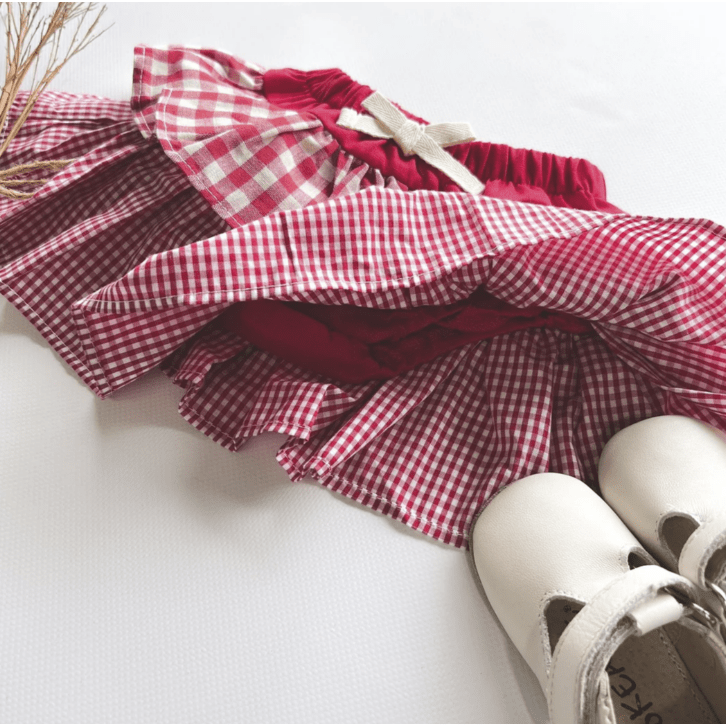 Baby Girls Frilly Pilcher Skirt - Red Checks