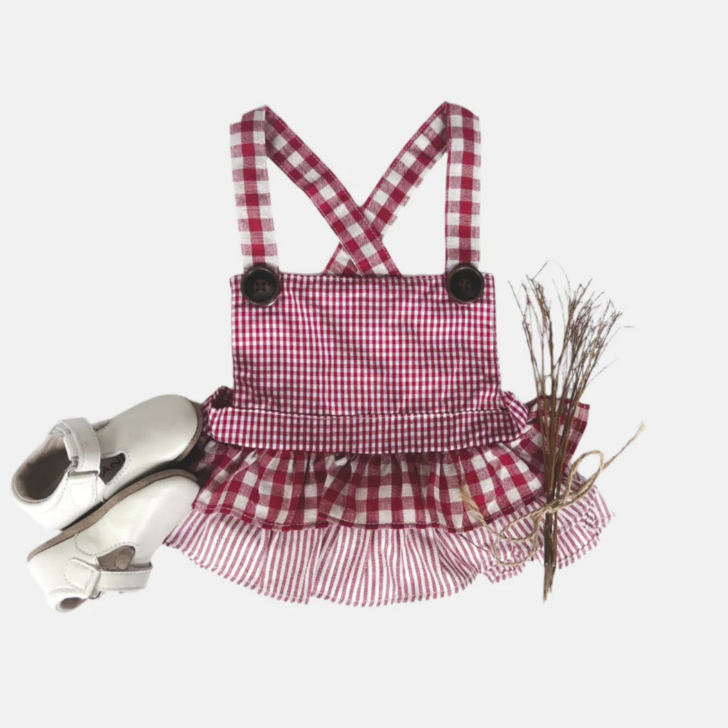 Baby Girls Frilly Playsuit - Red Checks