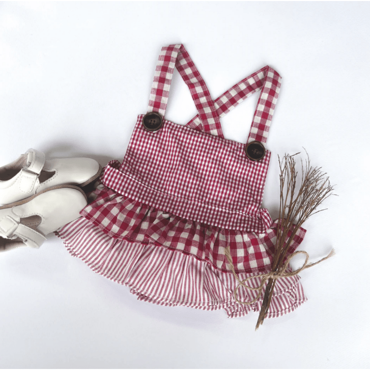 Baby Girls Frilly Playsuit - Red Checks