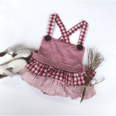 Baby Girls Frilly Playsuit - Red Checks
