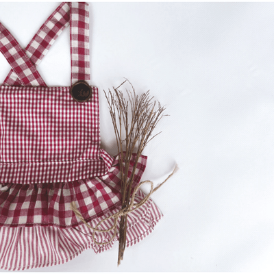 Baby Girls Frilly Playsuit - Red Checks