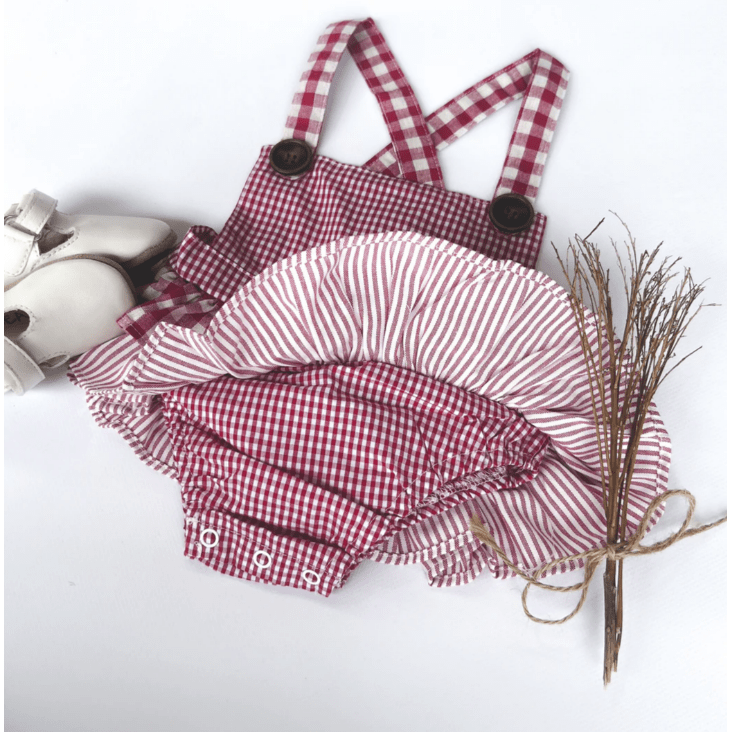 Baby Girls Frilly Playsuit - Red Checks