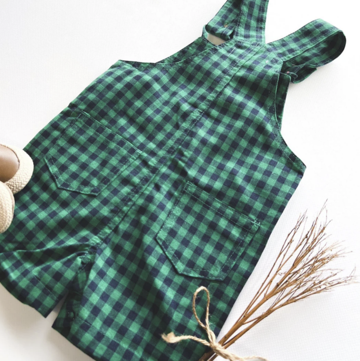 Baby Boys Roy Dungaree - Green Navy Check