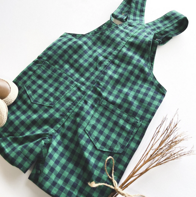 Baby Boys Roy Dungaree - Green Navy Check