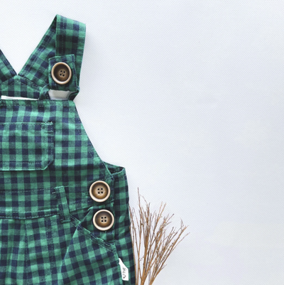 Baby Boys Roy Dungaree - Green Navy Check