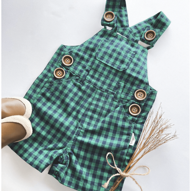 Baby Boys Roy Dungaree - Green Navy Check
