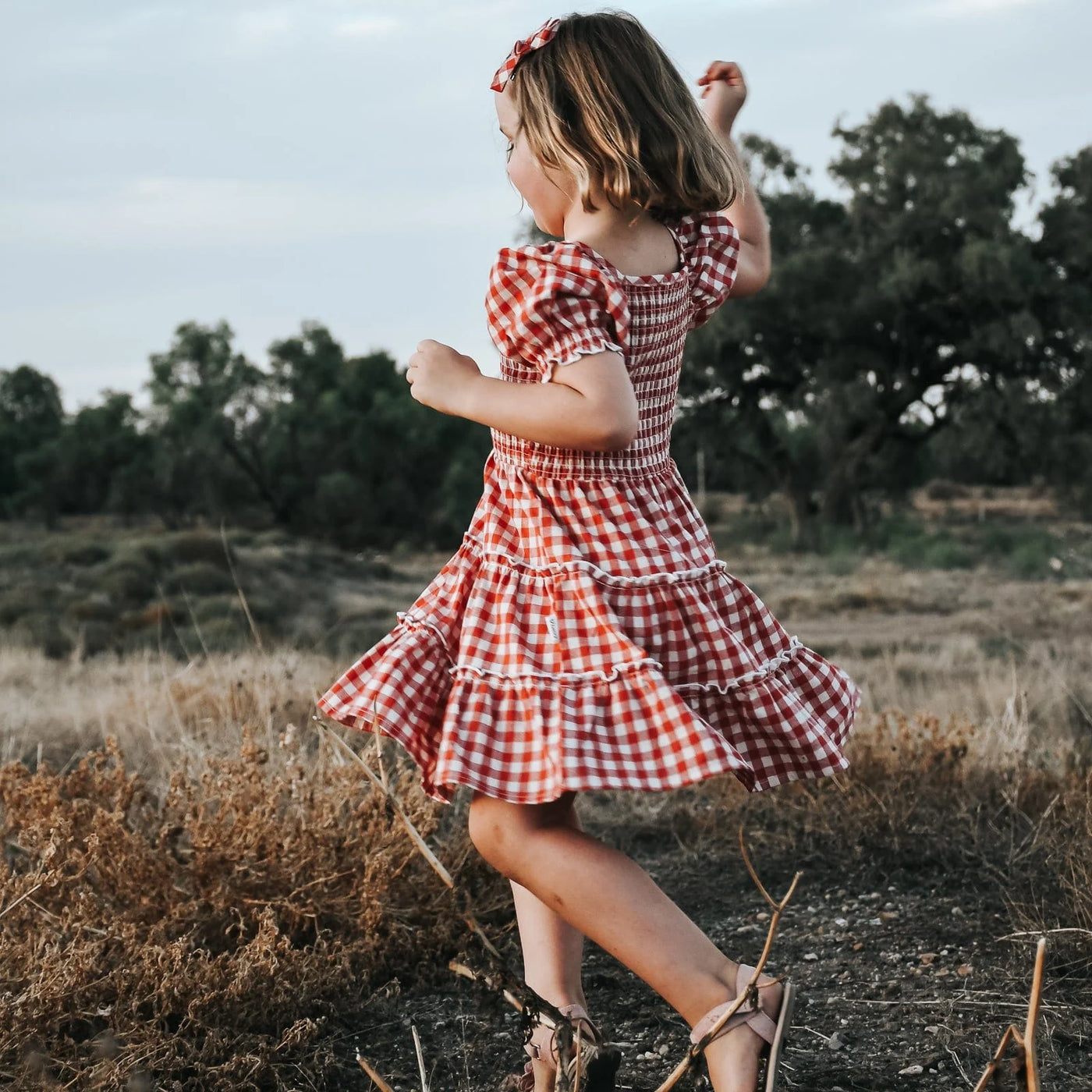 Girls Daisy Dress - Red Check