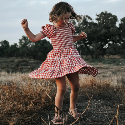 Girls Daisy Dress - Red Check