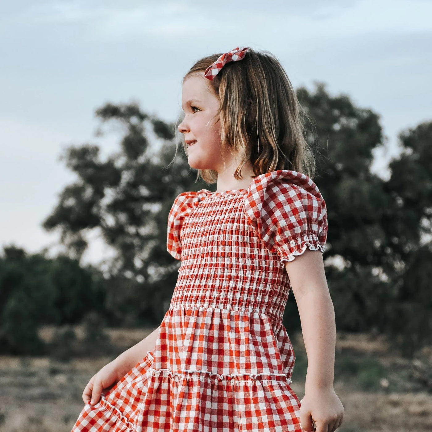 Girls Daisy Dress - Red Check