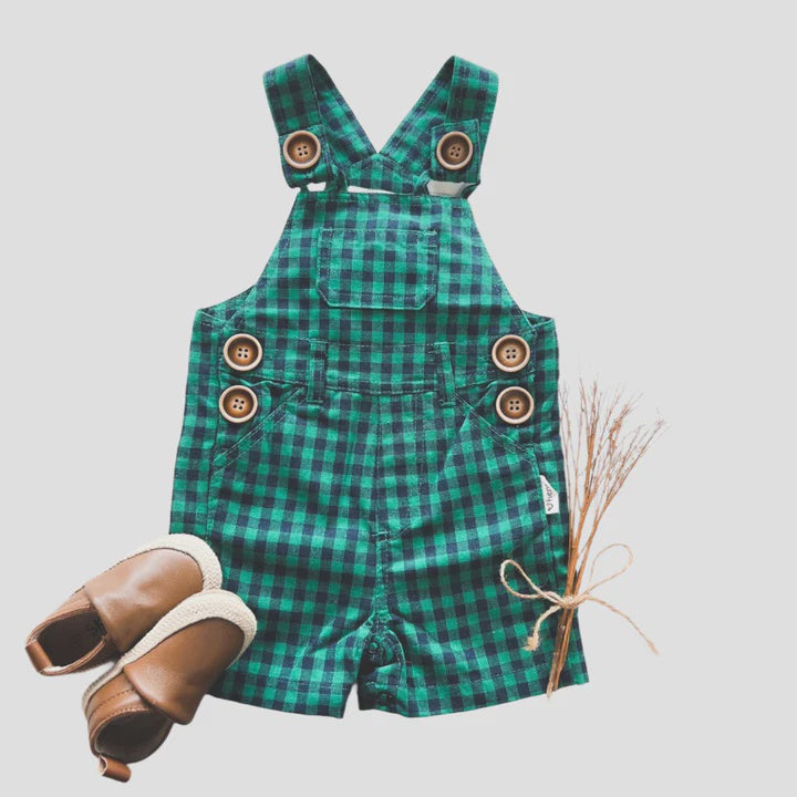 Baby Boys Roy Dungaree - Green Navy Check