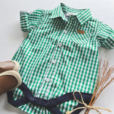 Baby Boys Dress Shirt Romper - Bright Green Check