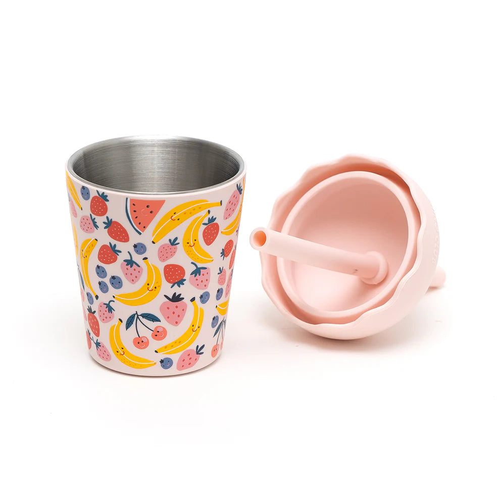 Mini Smoothie Cup & Straw Fruits Pink