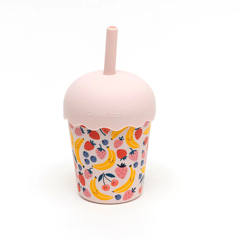 Mini Smoothie Cup & Straw Fruits Pink