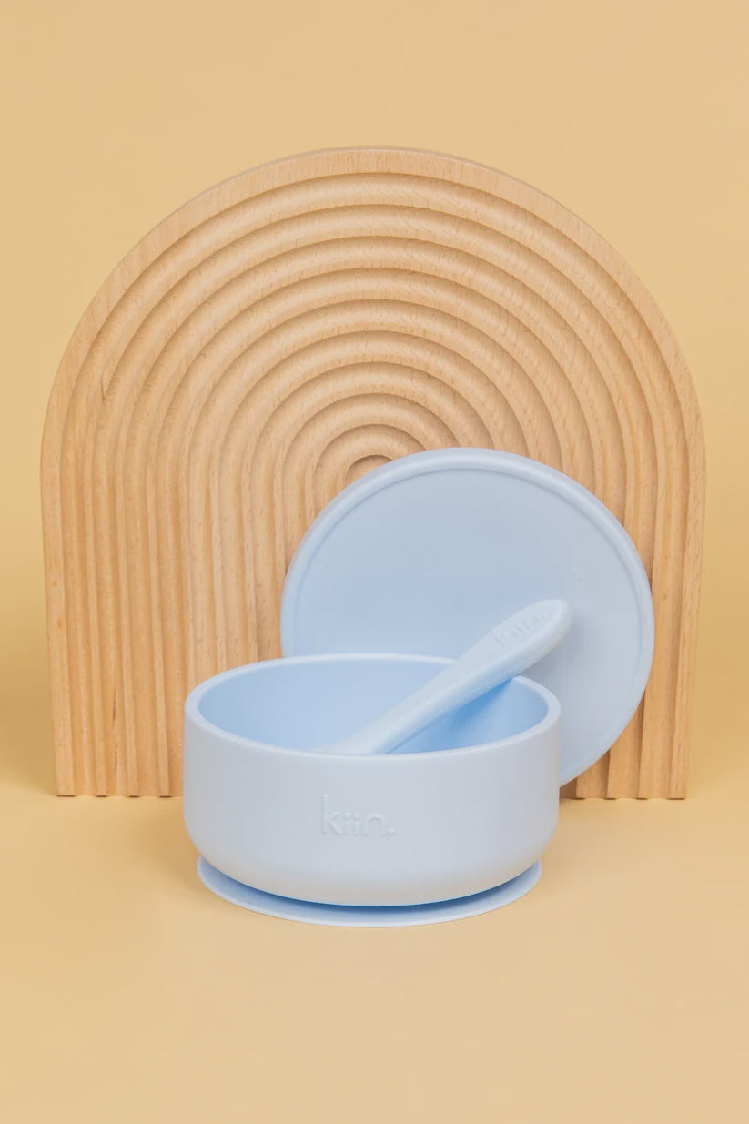 Silicone Suction Bowl with Lid + Spoon Set Pastel Sky