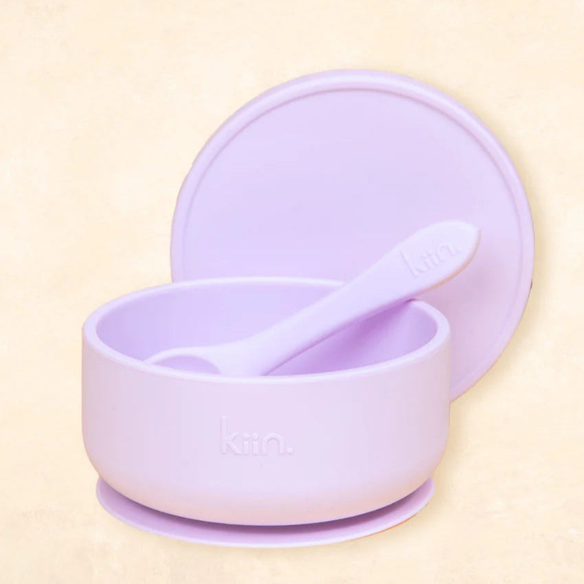 Silicone Suction Bowl With Lid + Spoon Set Lilac