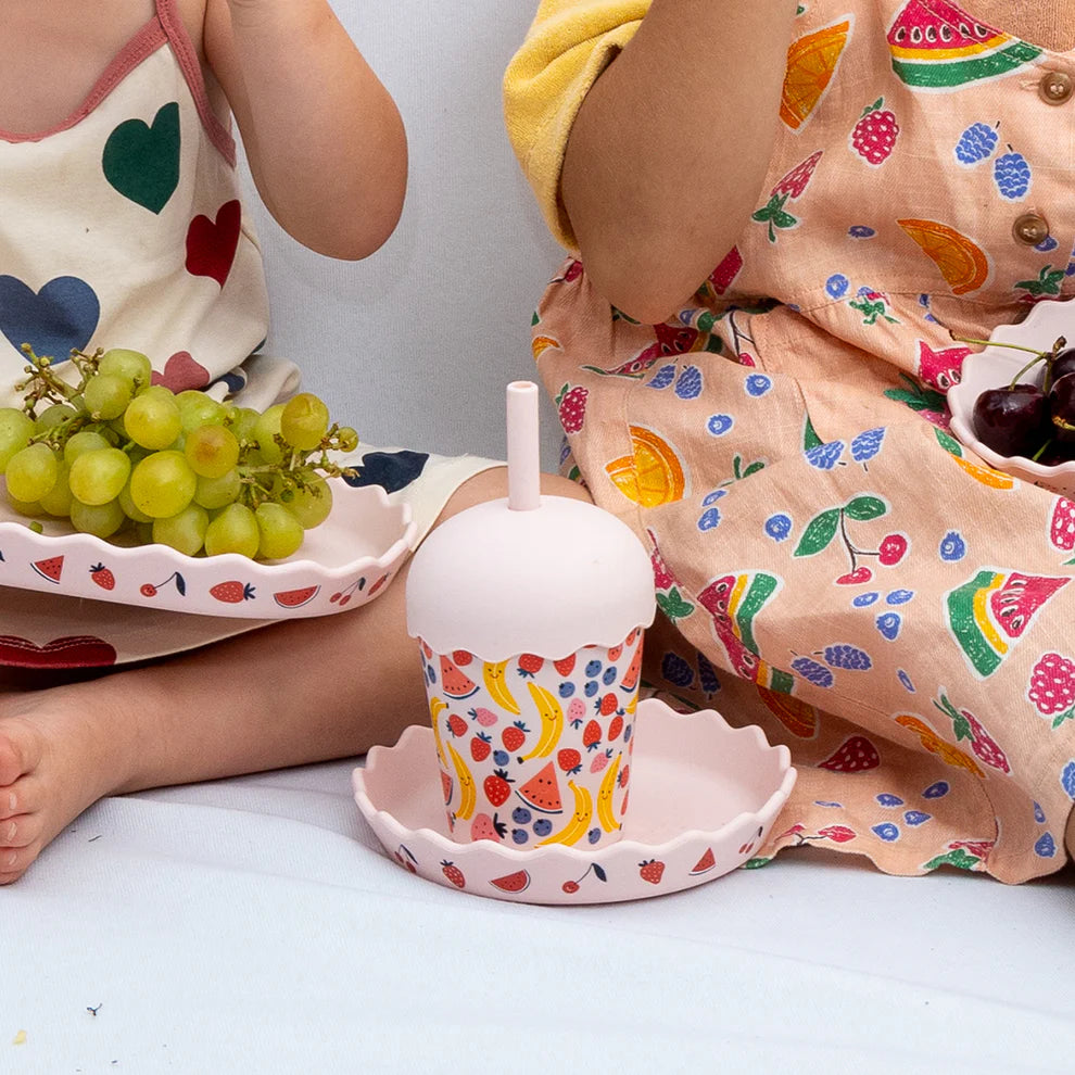 Mini Smoothie Cup & Straw Fruits Pink