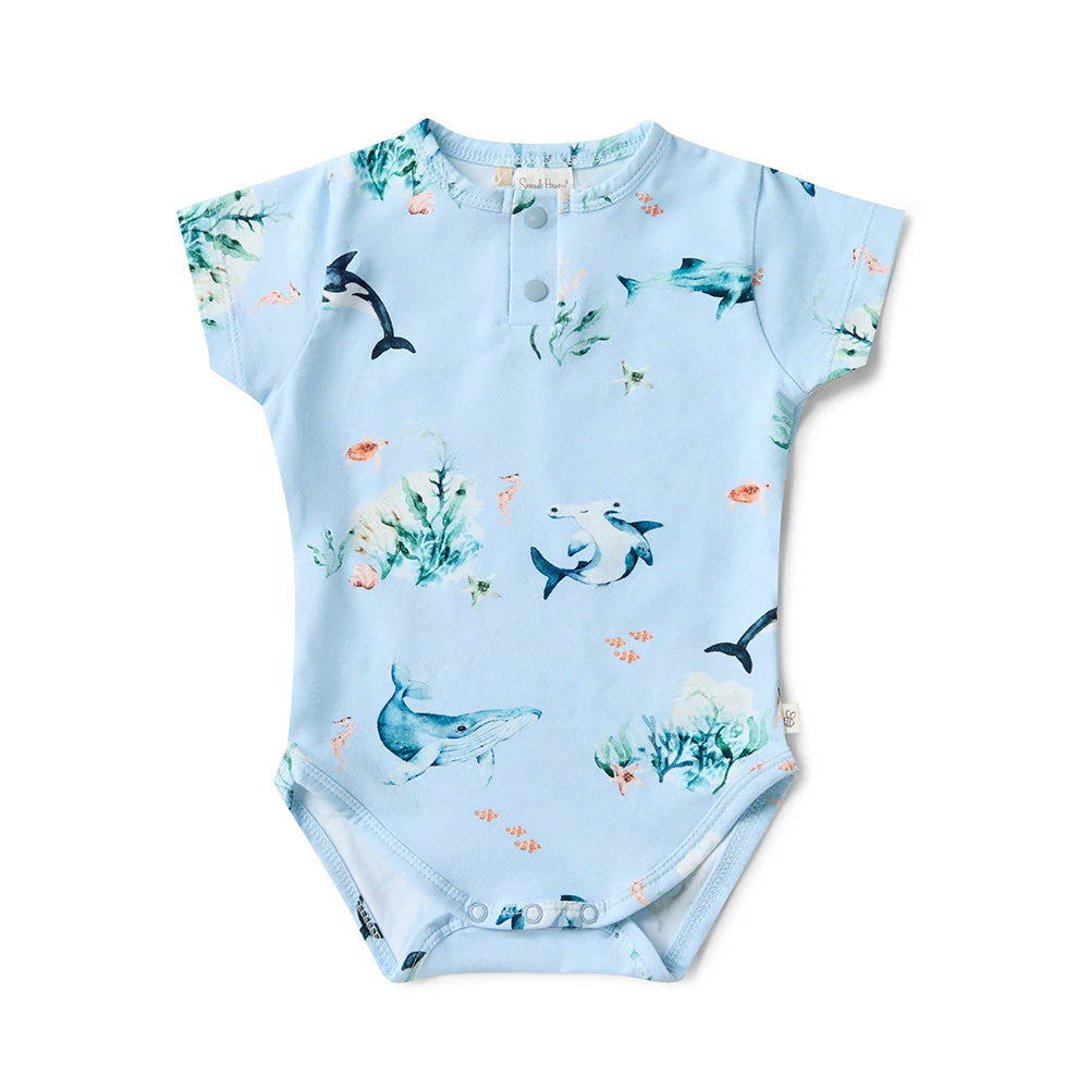 Baby Boys Short Sleeve Ocean Blue Bodysuit