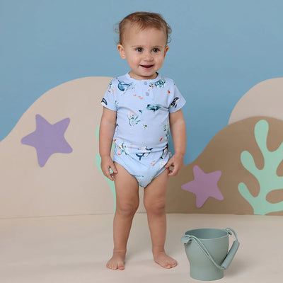 Baby Boys Short Sleeve Ocean Blue Bodysuit