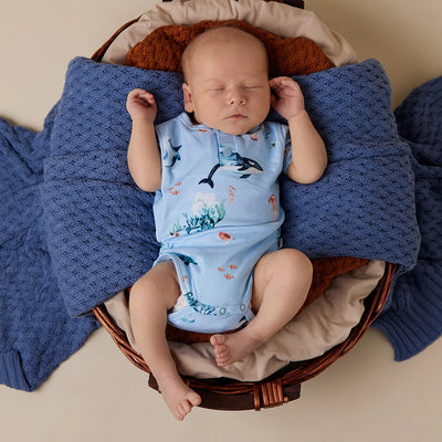 Baby Boys Short Sleeve Ocean Blue Bodysuit