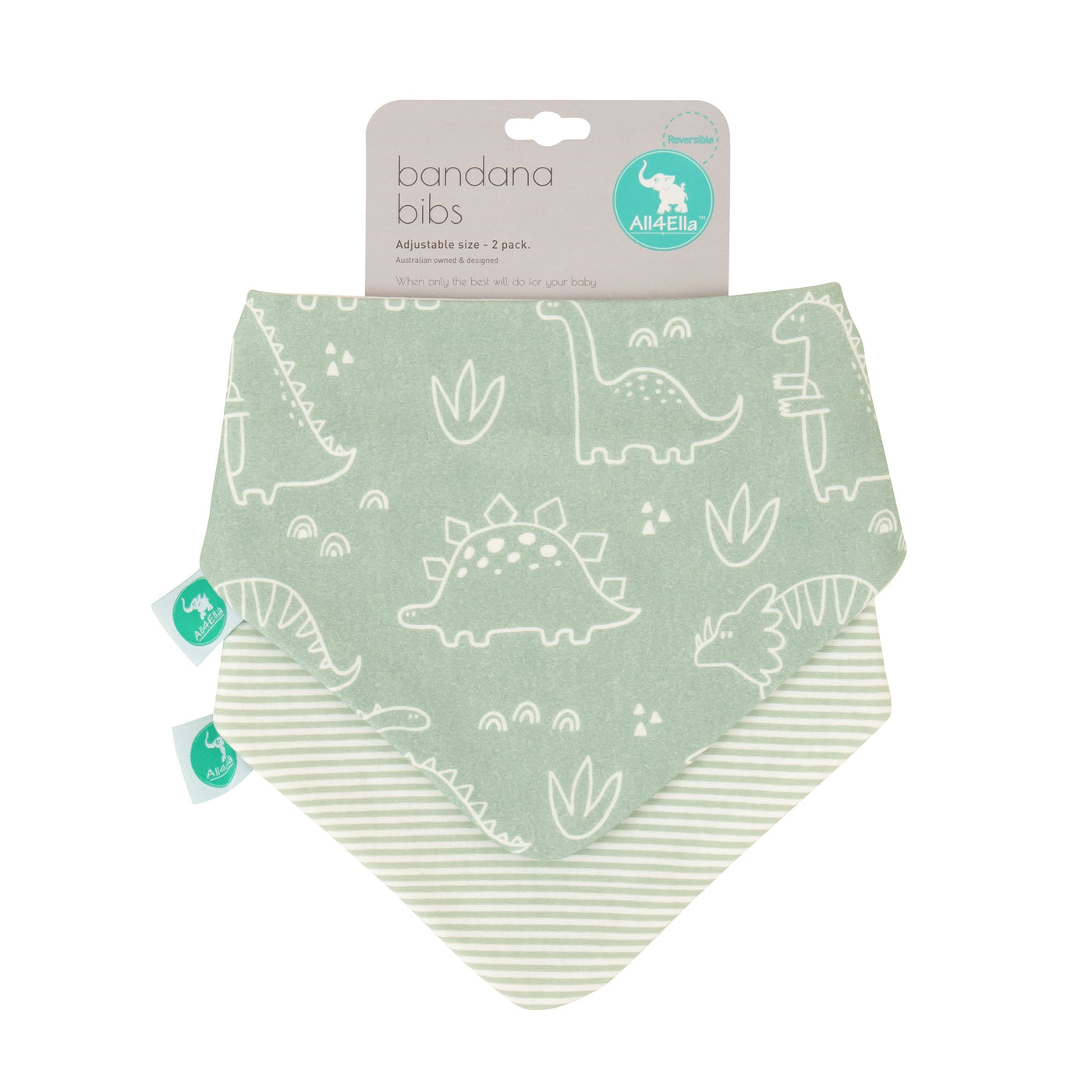 Bandana Bibs 2pk Sage Dino