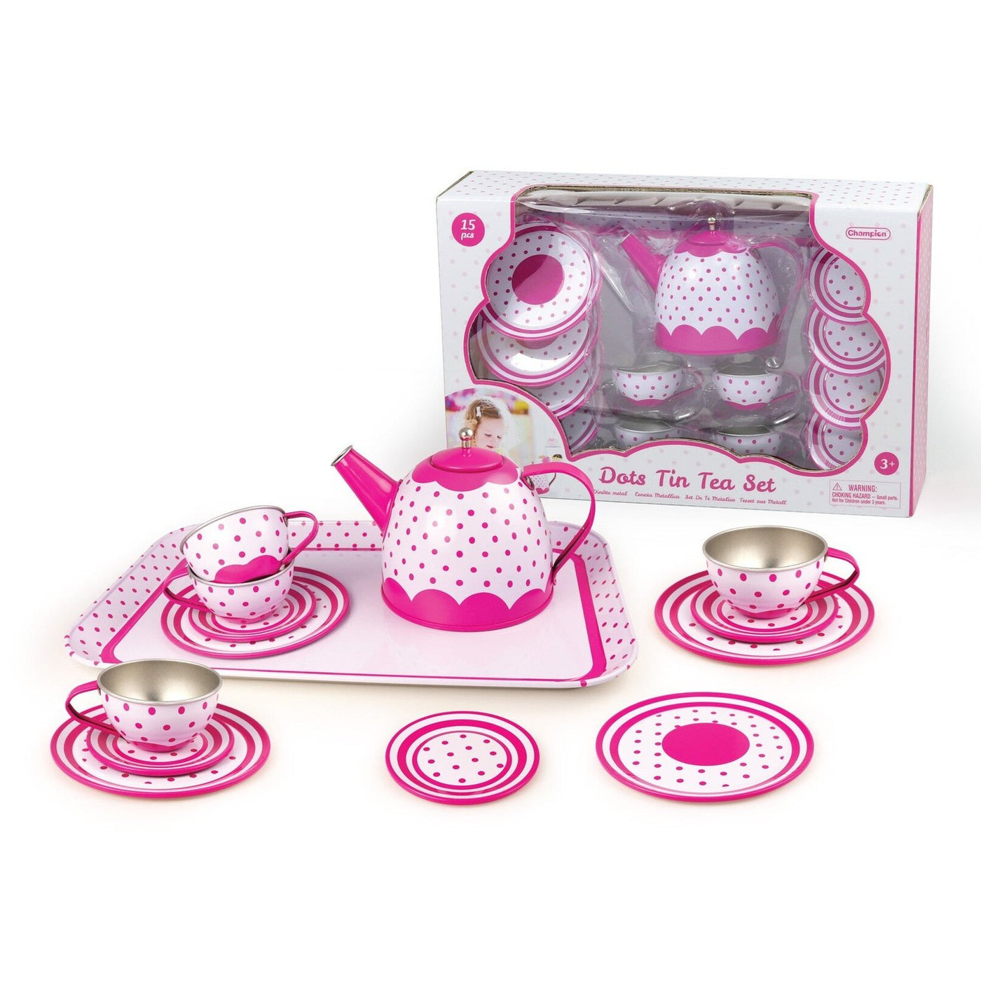 Pink Polka Dot Tin Tea Set 15pc