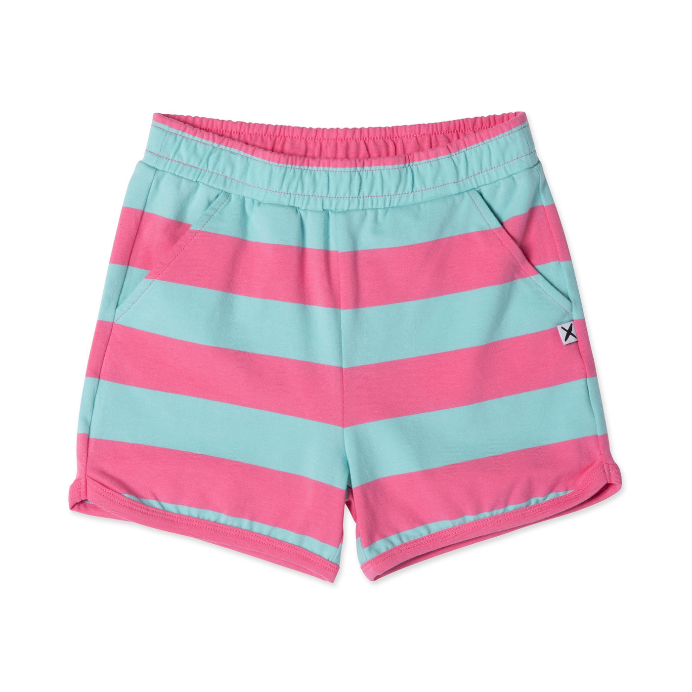 Girls Striped Sport Short - Pink/Teal Stripe